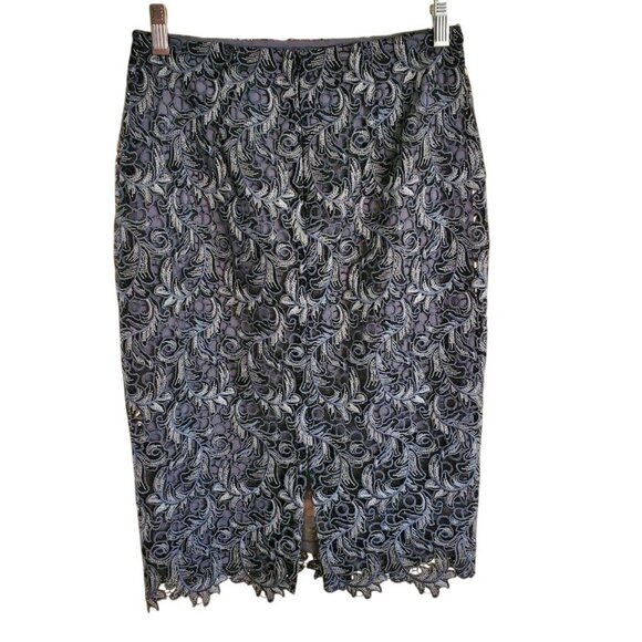 St. John Lace Skirt NWT Size 2 Charcoal Black Floral Overlay $695 Elegant Design - Picture 7 of 11